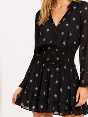 Rails Jasmine Black & Cream Star Print Smocked Mini Dress 🖤 🔥 🖤